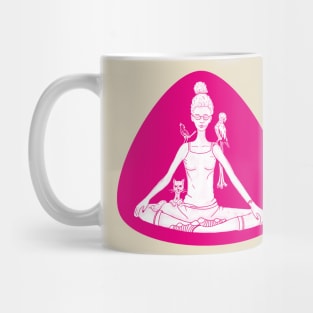 Yoga woman with pets Mug